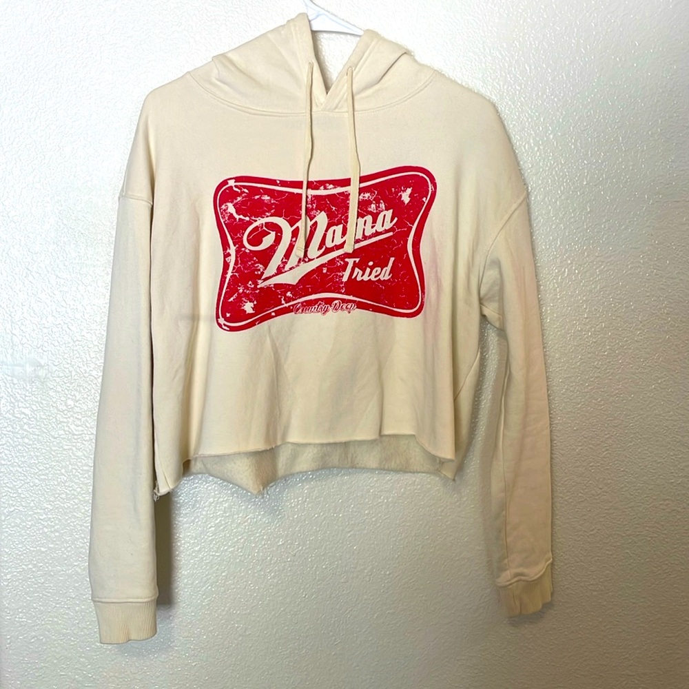 Women's Cream Hoodie with Red Graphic